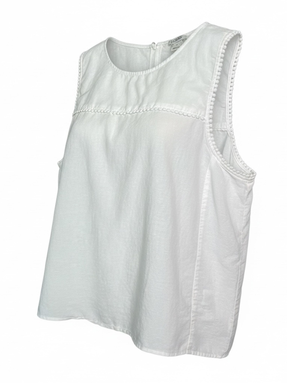 J. Crew White Pom-Trim Sleeveless Top